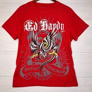 ED HARDY Death Before Dishonor Men's Small Panther Dragon Red Graphic Tee Logo